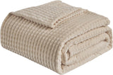 NEW EMME Fleece Blanket, 3D Jacquard Throw Blanket for Couch and Bed, Soft Cozy and Fluffy Blankets Lightweight Luxury Flannel with Geometric Grid Design (Beige, 50'' x 60'')