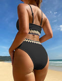 NEW Zuvebamyo Women's High Waisted Swimsuit Two Piece Ribbed Bikini Sets Crop Top High Cut Cheeky Bathing Suits, Sz L
