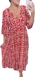 NEW Mikylay Summer V Neck Floral Dress, 2024 New Casual Print V-Neck Long Dress, Bohemian Plus Size Beach Long Dress 3/4 Sleeve, Red, Sz L