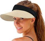 NEW Women Straw Sun Visor Hat Wide Brim Summer UV Protection Beach Cap Foldable Packable Korean Style
