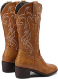 NEW PAUVAODY Classic Women's Western Boots Mid Calf Block Heel, Women's Sz 7, Retails $60