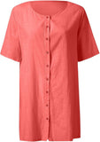 NEW Women's Loose Summer Tops Oversized Cover up Mid-Length Solid Color Short Sleeve Blouse Top, Watermelon Red, Sz XL