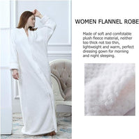 NEW Long Full Zip Fleece Bath Robe for Women Zipper Spa Bathrobe Flannel Nightgown Housecoat, White, Sz L, Retails $49+