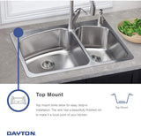 NEW Retails $299, Elkay DSE233221 Dayton Elite 20 Gauge Stainless Steel Double Bowl Top Mount Kitchen Sink, 33 x 22 x 8.0625 NOTE: Small dent on corner from transport shown in pics
