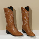 NEW PAUVAODY Classic Women's Western Boots Mid Calf Block Heel, Women's Sz 7, Retails $60