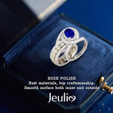 NEW Retails $157, Jeulia Oval Solitaire Engagement Ring Sterling Silver Bridal Ring Sets Sapphire Blue Cubic Zirconia Wedding Eternity Band with Jewelry Box, Sz 6