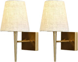 NEW Retails $120+, EFINEHOME Set of 2 Mid-Century Modern Wall Light with Beige Fabric Shade| 1-Light Antique Gold Indoor Wall Lamp Fixture| Hallway Bathroom Vanity Light Sconces Wall Lighting (Hardwire)