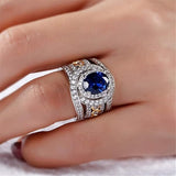 NEW Retails $157, Jeulia Oval Solitaire Engagement Ring Sterling Silver Bridal Ring Sets Sapphire Blue Cubic Zirconia Wedding Eternity Band with Jewelry Box, Sz 6