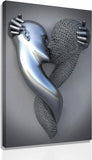 NEW Retails $45, Framed Love Heart 3D Black Canvas love heart gray-3d art wall Decor Black And White Picture Poster Prints Metal Sculpture Effect Modern Paintings For Couple Abstract Hug Wall Decor (16x24 inches)