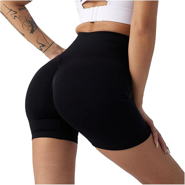 NEW Women Yoga Shorts High Waisted Butt Lifting Workout Shorts Solid Color Stretch Tight Short Pants for Gym Athletic, Black, Sz L