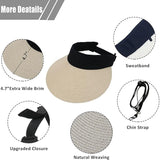 NEW Women Straw Sun Visor Hat Wide Brim Summer UV Protection Beach Cap Foldable Packable Korean Style
