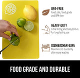NEW GORILLA GRIP Original Set of 5 Flexible Plastic Cutting Boards, 4 Large Plus Small Board, Gripped Backing, Dishwasher Safe, Non Porous, Durable Chopping Mats, Food Icons, Multi Color
