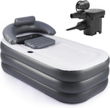 NEW Retails $99+, CO-Z Inflatable Bathtub With Electric Air Pump, Portable Tub With Blow Up Bath Pillow Cover, Drainage Cup Holder, Foldable Outdoor Freestanding Tub for Adults, Grey