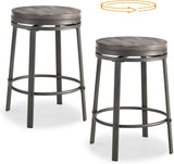 NEW Retails $130, Oulluo Solid Wood Rustic Grey 2-Pieces Counter Height Bar Stools, Swivel Set of 2, 24” Backless Metal Stools with Round Wood Seat, Industrial Kitchen Island Stools, 520P-SGWD