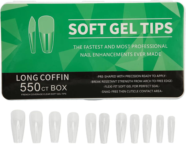 NEW Clear Nail Tips, 550 Pcs Nail Tips Ultra Thin Seamless Semi Frosted Press On Clear Nail Tips Gel Nail Tips Coffin Nails Tips DIY Nail Art for Nails Extension (Long)