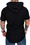 NEW Lexiart Mens Fashion Athletic Hoodies Sport Sweatshirt Solid Color Fleece Pullover, Short Sleeve, Black, Sz M