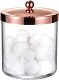 NEW Retails $46, SheeChung 50oz Large Apothecary Jar with Rose Gold Rust-Proof Lid - Shatterproof Plastic Laundry Pods Container - Chic Rose Gold Bathroom & Vanity Storage Organizer for Scent Beads, Salts