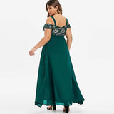 NEW Women Plus Size Cold Shoulder Floral Lace Maxi Party Evening Camis Long Dress Casual Skirts for Women 2024, Green, Sz 3XL