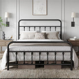 NEW No Box, Beautiful Full Size Bed Frame, Classic Metal Platform Bed Frame with Victorian Style Headboard/Footboard/Strong Slat Support/Under Bed Storage/No Box Spring Needed, Black