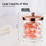 NEW Retails $46, SheeChung 50oz Large Apothecary Jar with Rose Gold Rust-Proof Lid - Shatterproof Plastic Laundry Pods Container - Chic Rose Gold Bathroom & Vanity Storage Organizer for Scent Beads, Salts