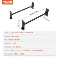 NEW VEVOR Roof Ladder Rack, 2 Bars Alloy Steel Roof Racks, 500 LBS Capacity Rain-Gutter Roof Rack, Adjustable Length 35.8"-52.4", Highly compatible to most vehicles, Retails $139