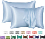 Satin Pillowcase for Hair and Skin, Silk Satin Pillowcase 2 Pack, Standard Size Pillow Cases Set of 2, Silky Pillow Cover with Envelope Closure (20x26, Light Blue)