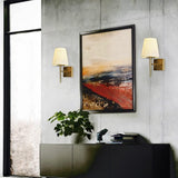 NEW Retails $120+, EFINEHOME Set of 2 Mid-Century Modern Wall Light with Beige Fabric Shade| 1-Light Antique Gold Indoor Wall Lamp Fixture| Hallway Bathroom Vanity Light Sconces Wall Lighting (Hardwire)