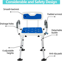 NEW Weliday Height Adjustable Shower Chair Bathtub Chair Aluminum Shower Stool with Back, Arms and Two Kinds of Footpads Suitable for Disabled, Pregnant Woman, Elderly, Retails $80+