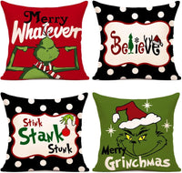 NEW HIMATAID Christmas Pillow Covers 20x20 Set of 4 for Grinch Christmas Pillows Christmas Decorations Xmas Farmhouse Decor Throw Pillow Covers for Porch Decor, Couch, Bed