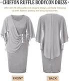 NEW LALAGEN Womens Chiffon Plus Size Ruffle Flattering Cape Sleeve Bodycon Party Pencil Dress Grey, Sz 2XL Fits True