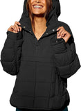 NEW Women's Oversized Hooded Puffer Jacket Quilted Lightweight Long Sleeve Coat Winter Warm Padded Pullover, Sz S, Black