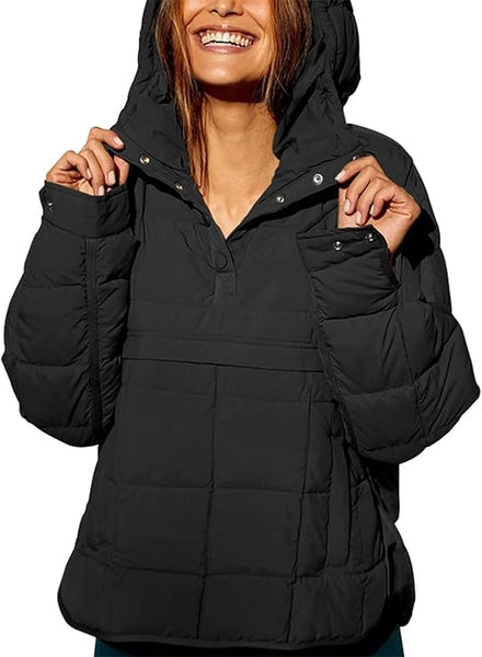 NEW Women's Oversized Hooded Puffer Jacket Quilted Lightweight Long Sleeve Coat Winter Warm Padded Pullover, Sz S, Black