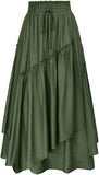 NEW Retails $65, SCARLET DARKNESS Women Long Asymmetric Tiered Renaissance Elastic Waist Maxi Skirt with Pockets, Army Green, Sz M