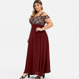 NEW Women Plus Size Cold Shoulder Floral Lace Maxi Party Evening Camis Long Dress Casual Skirts for Women 2024, Wine, Sz 3XL