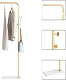 NEW IN BOX Retails $65, DOORXIFO Gold Coat Racks with White Base, Entryway Coats Racks Freestanding with 3 Hooks, L Shape Home Coat Hanger for Jackets, Coats, Hats, Clothes
