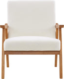 NEW Karl home Mid-Century Accent Chair Modern Retro Leisure Chair with Solid Wood Frame Upholstered Teddy Fleece Fabric Creamy-White, has couple dings on wood from transport, very minor! Retails $378