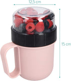 NEW Navaris Breakfast to Go Cup - Portable 2-Piece Food Container Pot for Cereal, Yogurt, Oatmeal - Microwave and Dishwasher-Safe, BPA-Free - Pastel Pink