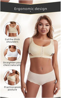NEW Front Closure Posture Corrector Lift Up Bra Women Push Up Cross Back Underwear Shockproof Sports Support Fitness Vest Bras, Beige, Sz M