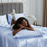 Satin Pillowcase for Hair and Skin, Silk Satin Pillowcase 2 Pack, Standard Size Pillow Cases Set of 2, Silky Pillow Cover with Envelope Closure (20x26, Light Blue)