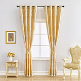 NEW Retails $117, ELKCA Luxury Golden Jacquard Curtains Set for Bedroom European Style Window Curtain for Living Room, Grommet Top, 2 Panels (Damask-Golden, 52" W x 104" L)
