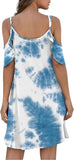 NEW Women's Loose Fit Cold Shoulder T-Shirt Dress Tie Dye Print Summer Casual Short Sleeve with Pocket, Sz S
