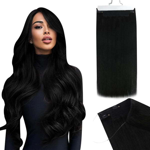 NEW WIGYY Halo Extensions Off Black Hair Extensions Long Straight One Piece with clips 20 inch, Retails $116+