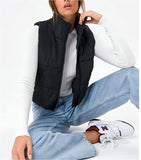 NEW VELISDE Women's Cropped Puffer Vest Women Sleeveless Winter Outerwear Warm Lightweight Stand-up Collar Short with Pockets, Black, Sz S, Retails $63