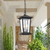 NEW Retails $297+, Smeike Large Outdoor Pendant Light, 2-Light Exterior Light Fixture for Porch Modern Outdoor Hanging Lantern Light in Matte Black Finish with Clear Glass