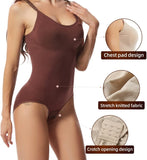 NEW Shapewear for Women Tummy Control Body Suit, Sexy Deep V Neck Body Shaper, Seamless Tank Tops Jumpsuit (Color : Nude, Size : L)