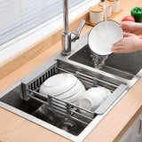 NEW Expandable Over The Sink Dish Rack, Rustproof Stainless Steel for Kitchen, Dish Drain Rack for Drying Dishes Fruit,