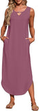 NEW MISFAY Women's Summer Maxi Dress Sleeveless Casual Loose Long Beach Split Dresses with Pockets, Mauve, Sz 2XL