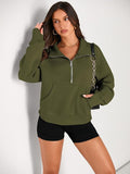 NEW AUTOMET Lulu Dupe Womens Half Zip with Lulu Logo on zipper pull Cropped Pullover Fleece Quarter Hoodie with Thumb Holes - Army Green - Size M