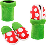 NEW Piranha Plants Plush Slippers Suit Winter Home Wear Cannibal Flower Slippers with Green Warp Pipe Plush for Women Men one size fits most