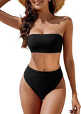 NEW Retails $42, YACUN Women's High Waisted Bikini Swimsuit Two Piece Strapless Bandeau Cheeky Bathing Suits, Black, Sz M, (NOTE: Missing straps, strapless only)